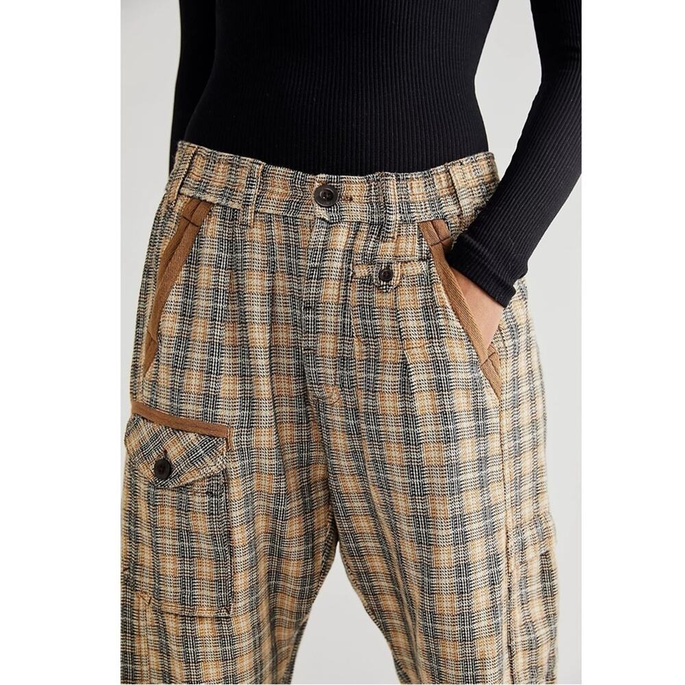 Free People Grunge 90s Plaid Cargo Jogger Back Street Pants Size Large - Picture 3 of 14